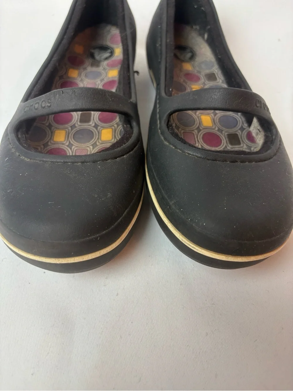 Crocs Crocband Black Mary Jane Flats Slip On Shoes Women 9 Fabric Lined Comfort